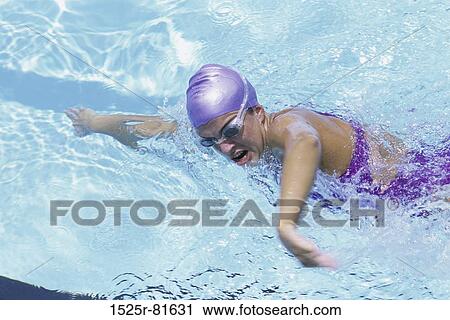 Young woman swimming in a swimming pool View Large Photo Image Stock Image - Young woman swimming in a swimming pool. Fotosearch