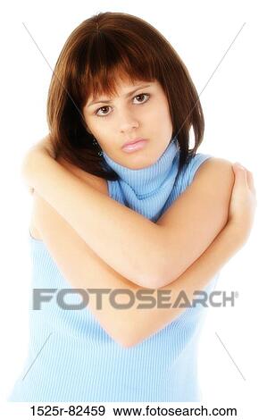 Young woman hugging herself View Large Photo Image Stock Photo - Young woman hugging herself. Fotosearch