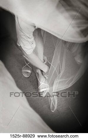 High angle view of a woman putting on sandals View Large Photo Image Stock Photo - High angle view of a woman putting on sandals. Fotosearch