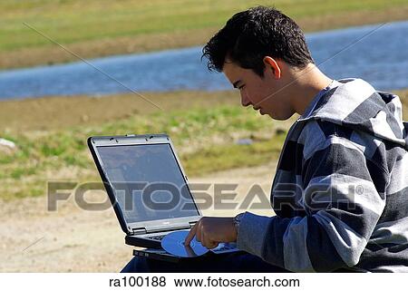 Laptop for outdoor work View Large Photo Image Stock Photo - Laptop for outdoor work. Fotosearch