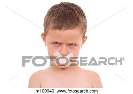Stock Image - Plaster over child's lips. Fotosearch