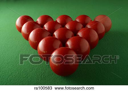 Stock Image - Red triangle snooker balls. Fotosearch