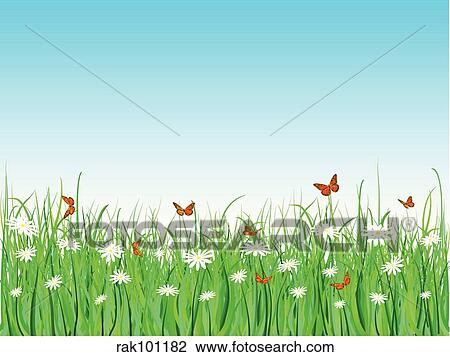 butterflies and daisies View Large Illustration Drawing - butterflies and daisies. Fotosearch