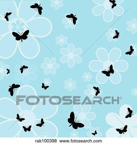 Stock Illustration - butterflies and flowers blue. Fotosearch