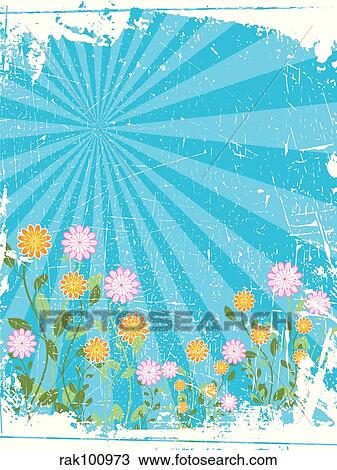Grunge summer flowers View Large Illustration Drawing - Grunge summer flowers. Fotosearch