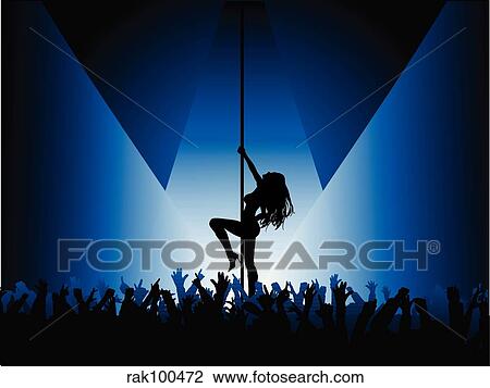 Drawing - pole dancer with crowd. Fotosearch