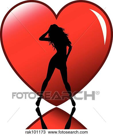 Drawing - sexy female in heart. Fotosearch
