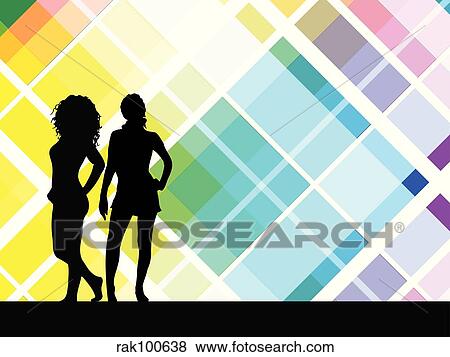 Stock Illustration - Sexy females on retro background. Fotosearch