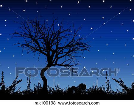 tree against starry sky View Large Illustration Stock Illustration - tree against starry sky. Fotosearch