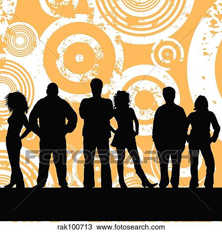 Young people on grunge background View Large Illustration Drawing - Young people on grunge background. Fotosearch