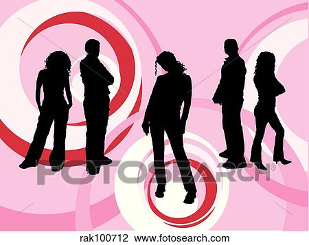 Young people on retro background View Large Illustration Drawing - Young people on retro background. Fotosearch