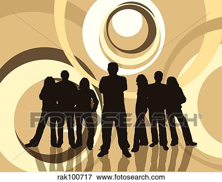 Stock Illustration - Young people on retro background. Fotosearch