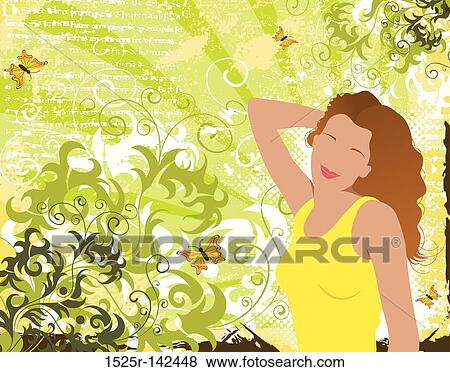 Abstract floral chaos with girl View Large Illustration Stock Illustration - Abstract floral chaos with girl. Fotosearch