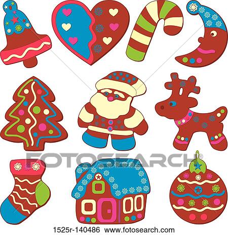 Celebratory cookies or christmas icons, vector View Large Illustration Stock Illustration - Celebratory cookies or christmas icons, vector. Fotosearch
