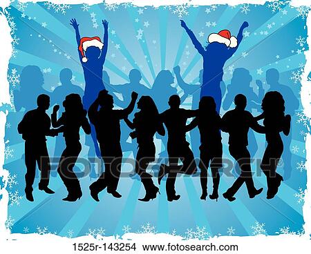 Stock Illustration - Christmas background with dancing silhouettes, vector. Fotosearch