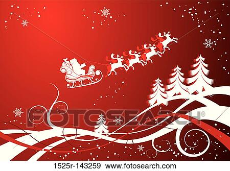 Christmas background with santa and deers, vector View Large Illustration Stock Illustration - Christmas background with santa and deers, vector. Fotosearch