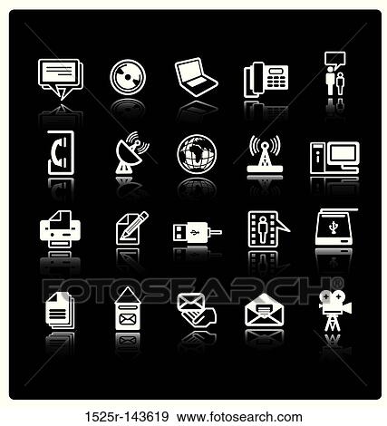 Communication icons black & white View Large Illustration Stock Illustration - Communication icons black & white. Fotosearch