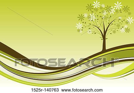 Drawing - Decorative tree background, vector. Fotosearch