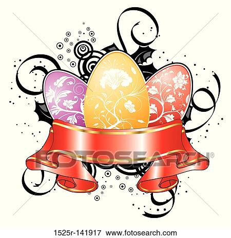 Stock Illustration - easter eggs with ribbon. Fotosearch