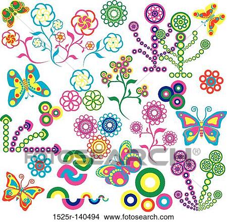 Stock Illustration - Elements for design (flower, butterfly... ). Vector. Fotosearch