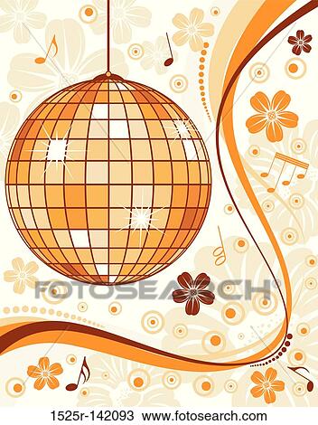 Floral background with discoball View Large Illustration Drawing - Floral background with discoball. Fotosearch