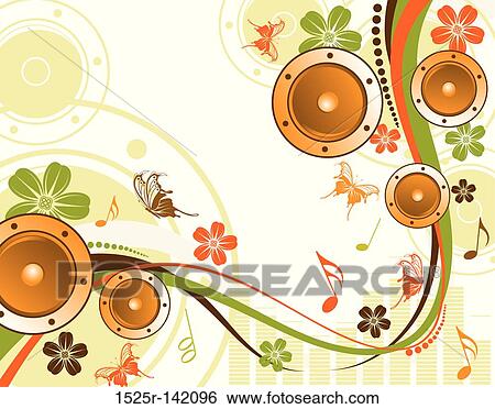 Stock Illustration - Floral background with loudspeaker. Fotosearch