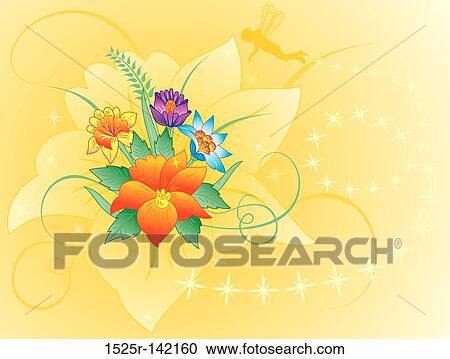 Clipart - Floral background with silhouette elf. Fotosearch