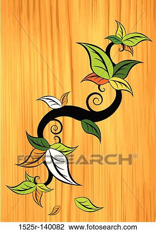 Floral Elements on wood View Large Illustration Drawing - Floral Elements on wood. Fotosearch