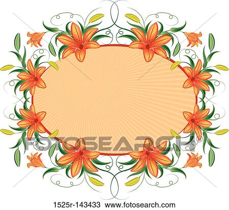 Floral frame with lily, vector View Large Illustration Drawing - Floral frame with lily, vector. Fotosearch