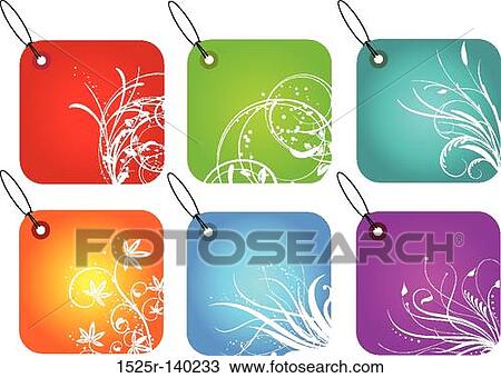 floral tags View Large Illustration Drawing - floral tags. Fotosearch