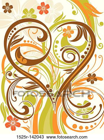 Drawing - Flower background with heart. Fotosearch
