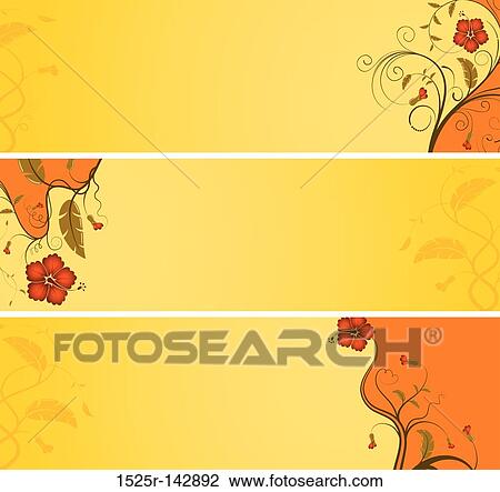 Drawing - Flower banner with wave. Fotosearch