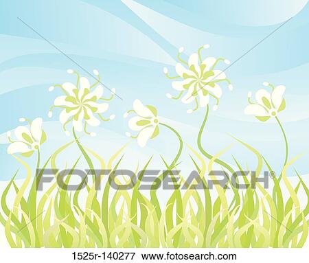 Grass and flowers on a background of the sky, vector View Large Illustration Stock Illustration - Grass and flowers on a background of the sky, vector. Fotosearch