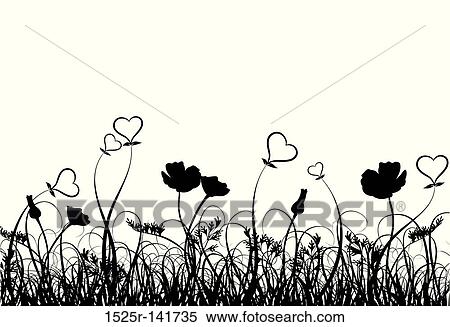 Grass, poppy and heart, vector View Large Illustration Stock Illustration - Grass, poppy and heart, vector. Fotosearch