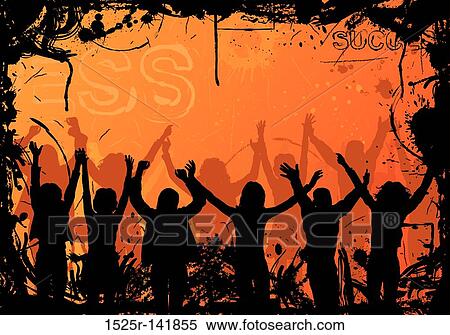 Stock Illustration - Grunge background with jumping silhouettes, vector. Fotosearch