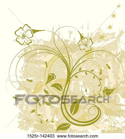 Grunge floral background View Large Illustration Drawing - Grunge floral background. Fotosearch