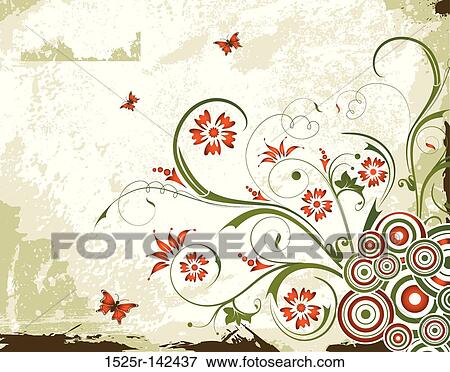 Stock Illustration - Grunge floral background. Fotosearch