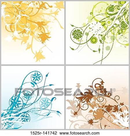 Drawing - Grunge floral backgrounds, vector. Fotosearch