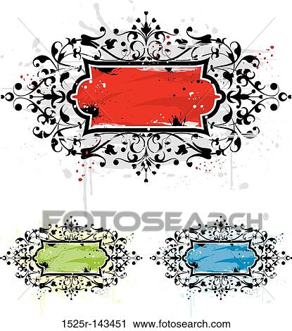 Clip Art - Grunge floral frame. Fotosearch