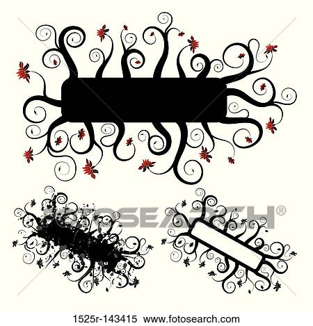 Stock Illustration - Grunge floral frame, elements for design, vector. Fotosearch