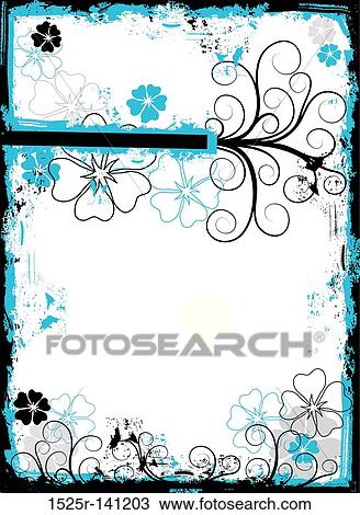 Drawing - Grunge floral frame, vector. Fotosearch
