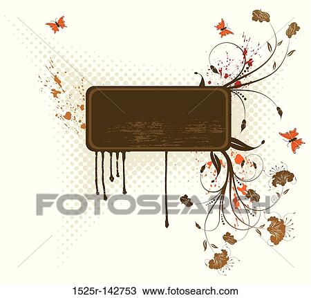 Drawing - Grunge flower background. Fotosearch