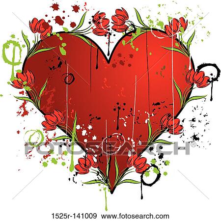 Grunge heart with a tulip, vector View Large Illustration Stock Illustration - Grunge heart with a tulip, vector. Fotosearch