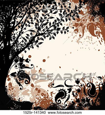 Clipart - Grunge tree background, vector. Fotosearch