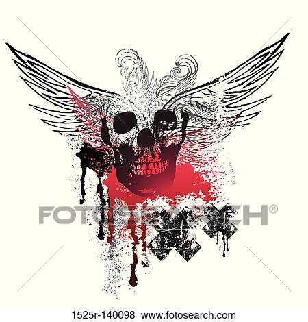 Stock Illustration - Grunge Wings and Skulls. Fotosearch