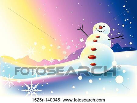 Stock Illustration - happy Snowman Scene. Fotosearch