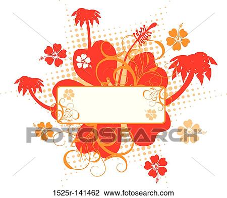 Drawing - Hibiscus background, vector. Fotosearch