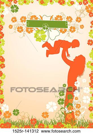 Drawing - Mother, floral background, vector. Fotosearch