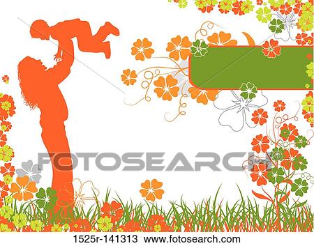 Drawing - Mother, floral background, vector. Fotosearch