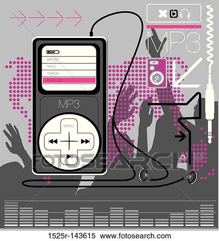 MP3 player with audio elements(ill8)v1 View Large Illustration Stock Illustration - MP3 player with audio elements(ill8)v1. Fotosearch